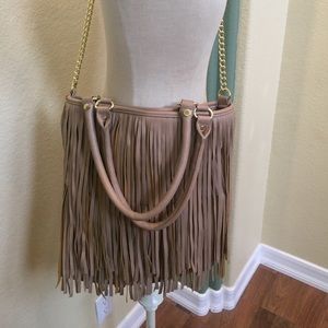 Large crossbody tan pleather fringe purse